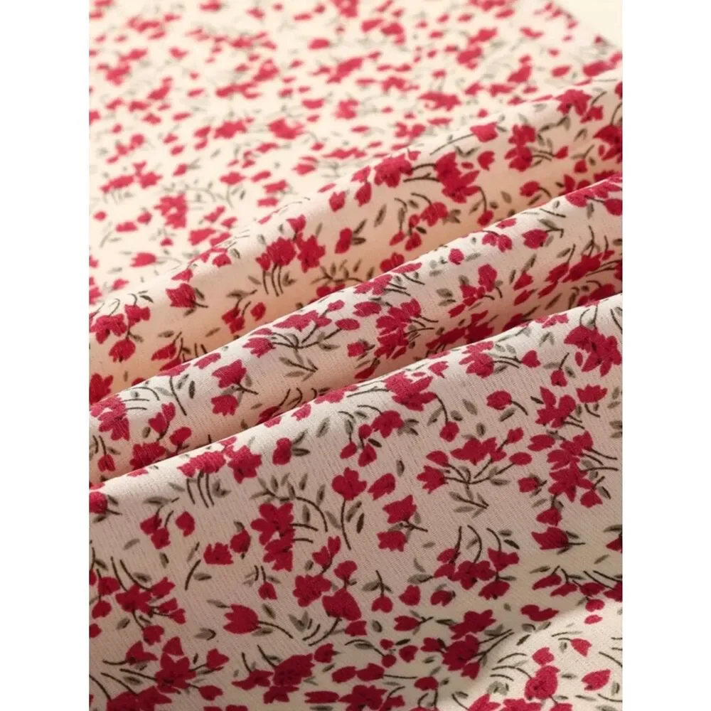 Floral Lace-Trim Bandana Scarf in Cream and Red - Picture 3 of 7